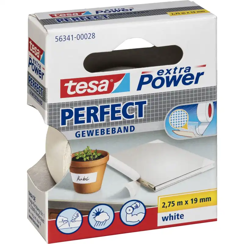 Begrenztes Angebot Tesa Gewebekleb. 2,75m x 19mm extra Power weiß Perfekt 56341