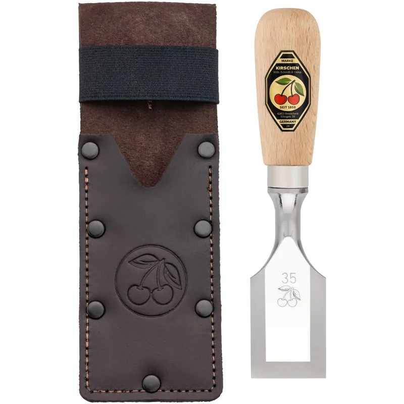 Kirschen Kurzbeitel in Leder- holster, 35 mm Echt