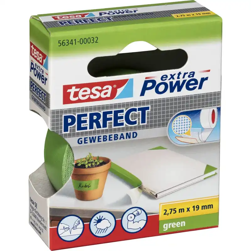 Rabatt Tesa Gewebekleb. 2,75m x 19mm extra Power grün Perfekt 56341