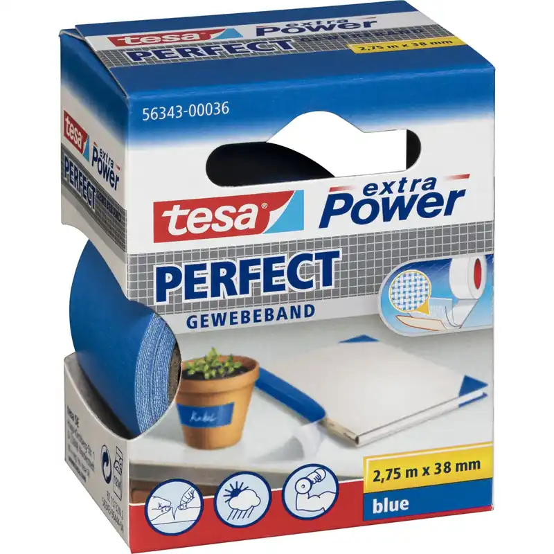 Must-Have Tesa Gewebekleb. 2,75m x 38mm extra Power blau Perfekt 56343