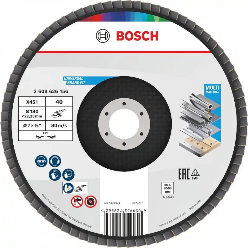 Rabatt BOSCH X451 Fächerschleifscheibe, 180 × 22,23 mm, G40, T29 2608626156