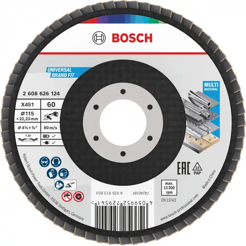 BOSCH X451 Fächerschleifscheibe, 115 × 22,23 mm, G60, T29, 2608626124 Sonderangebot