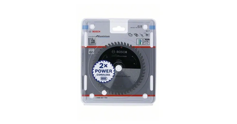 BOSCH Sägeblatt für Akku-Sägen; Standard für Aluminium 136x15,875x1,6/1,1x50T 2608837753 Knallerangebot