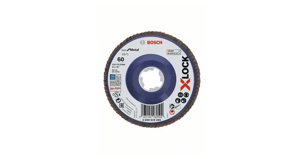 Schneller Versand BOSCH X-LOCK Lamellenschleifscheiben des Best for Metal-Systems Ø 115 mm, G 60, X571, gerade Ausführung, Kunststoff 2608619206