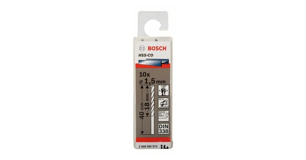 Expressversand BOSCH Bohrer für Metall HSS-Co, DIN 338 1,5 x 18 x 40 mm (10 Stück) 2608585873
