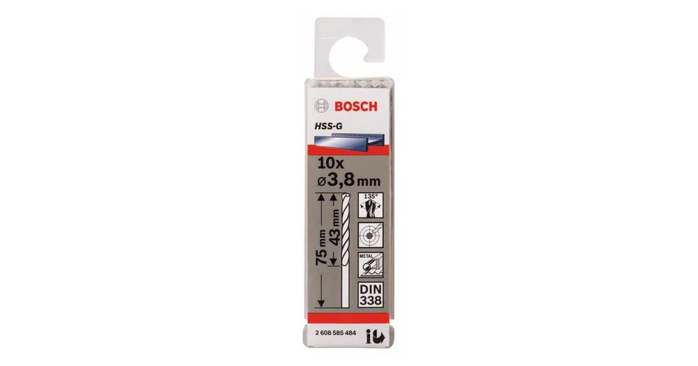 BOSCH Bohrer für Metall HSS-G, DIN 338 3,8 x 43 x 75 mm (10 Stück) 2608585484 Günstig