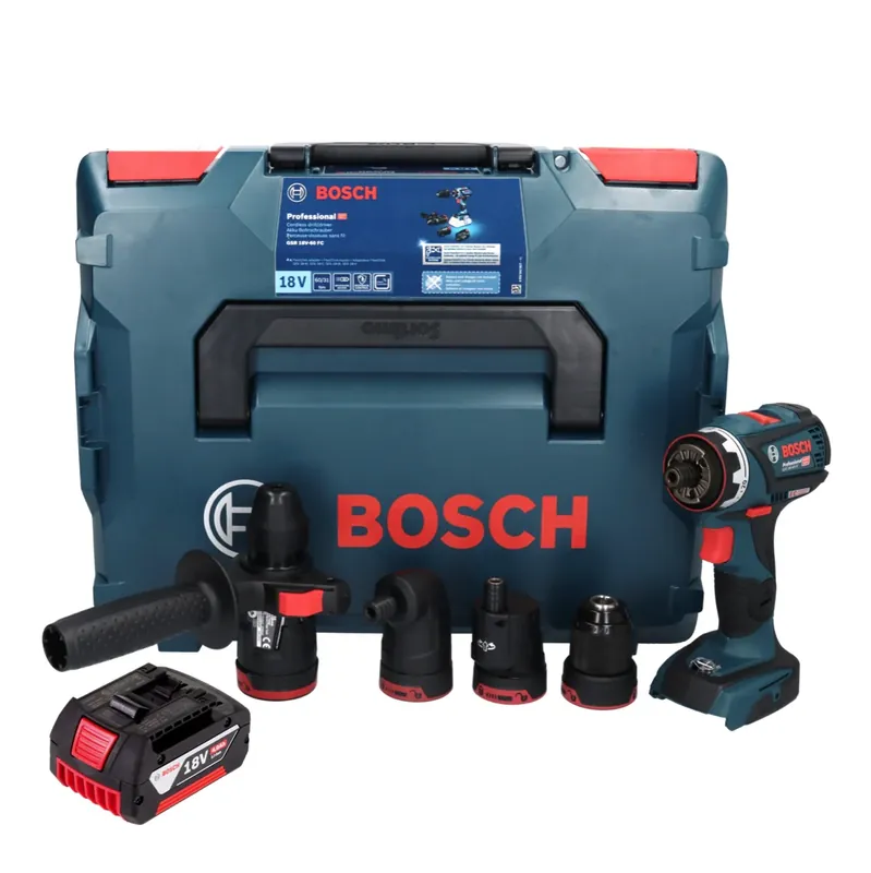 Echt Bosch GSR 18V-60 FC Professional Akku Bohrschrauber 18 V 60 Nm Brushless + 1x Akku 4,0 Ah + Aufsätze + L-Boxx - ohne Ladegerät