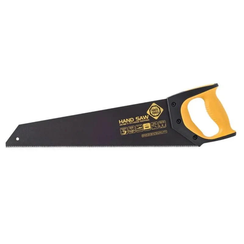 FORTE Tools Fuchsschwanz in schwarz 45 cm 11 TPI Premium Säge, klassische Handsäge mit ergonomischem Gummigriff, Säge für Holz, Kunststoff, etc., mit 3-kant Verzahnung Made in Sweden ( 000051083425 ) Neue Kollektion