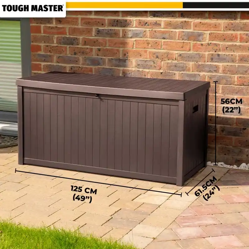 TOUGH MASTER 430L Aufbewahrungsbox aus Kunststoff mit Scharnier, Seitengriff, abschließbarer Deckel, wasser- und wetterfest in Holzoptik ( TM-SBW43H ) Sale
