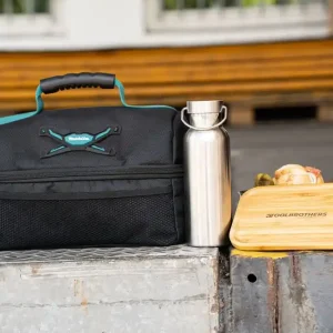 Expressversand Toolbrothers Fan Lunchpaket in Makita Kühltasche mit Edelstahl Brotdose mit Bambus Deckel 1200 ml + Edelstahl Trinkflasche 500 ml + 4 in 1 Multifunktions Besteck