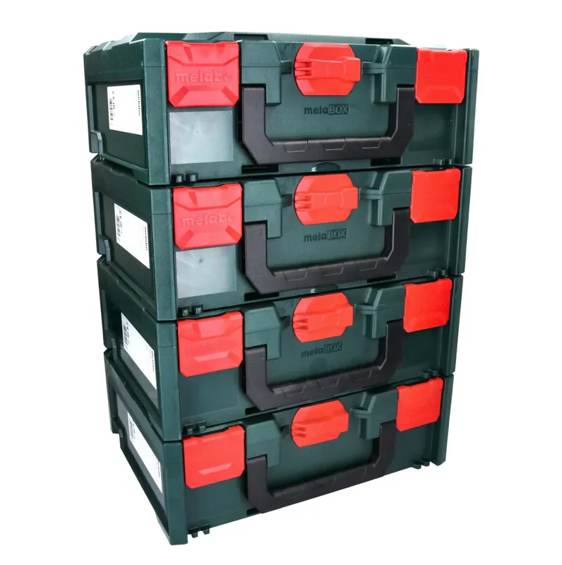 Preiswert Metabo metaBOX 145 Set 4x System Werkzeug Koffer Stapelbar 396 x 296 x 145 mm + 4x Universaleinlage