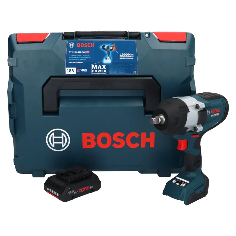 Bosch GDS 18V-1000 C Professional Akku Drehschlagschrauber 18 V 1000 Nm BITURBO Brushless + 1x ProCORE Akku 4,0 Ah + GCY 42 Bluetooth Modul + L-Boxx - ohne Ladegerät Neu