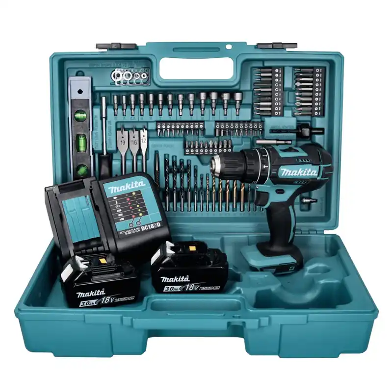 Makita DHP 482 SF2X5 Akku Schlagbohrschrauber 18 V 62 Nm + 2x Akku 3,0 Ah + Ladegerät + 101 tlg. Zubehör Set + Koffer Nur Heute