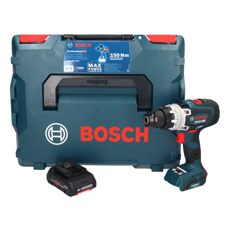 Bosch GSR 18V-150 C Professional Akku Bohrschrauber 18 V 150 Nm Biturbo Brushless + 1x ProCORE Akku 4,0 Ah + L-Boxx - ohne Ladegerät Schneller Versand