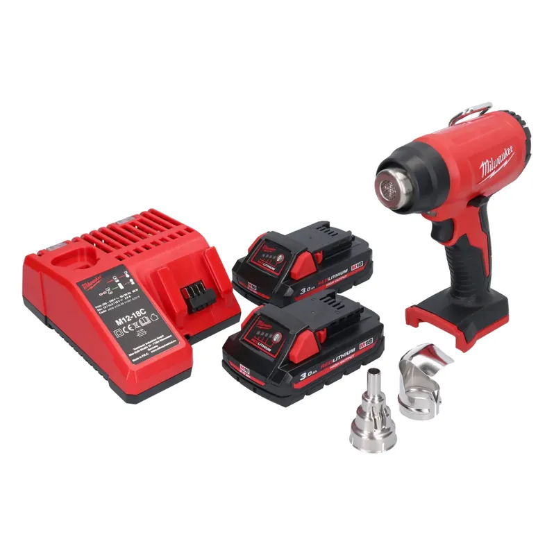 Neu Milwaukee M18 BHG-302 Akku Heißluftgebläse 18 V 470 °C + 2x Akku 3,0 Ah + Ladegerät