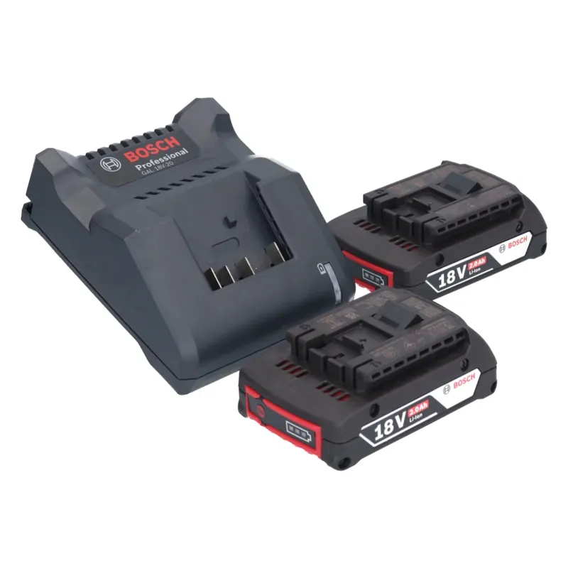 Wochenendangebot Bosch GAL 18V-20 Akku Ladegerät 10,8 - 18 V 2 Ah ( 2607226281 ) + 2x GBA 18 V 2,0 Ah Akku ( 2x 1600Z00036 )