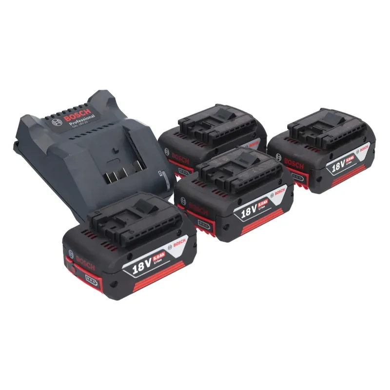 Finale Aktion Bosch GAL 18V-20 Akku Ladegerät 10,8 - 18 V 2 A ( 2607226281 ) + 4x GBA 18 V 5,0 Ah Akku ( 4x 2607337069 )