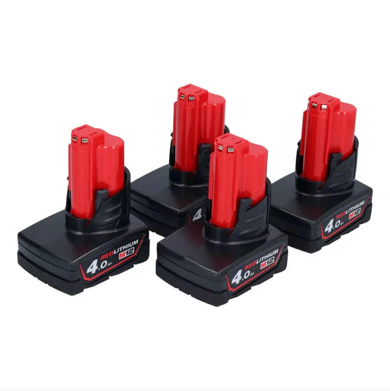 Garantierte Lieferung Milwaukee Akku Set 4x M12 B4 12 V 4,0 Ah / 4000 mAh Li-Ion Einschub Akku ( 4x 4932430065 )