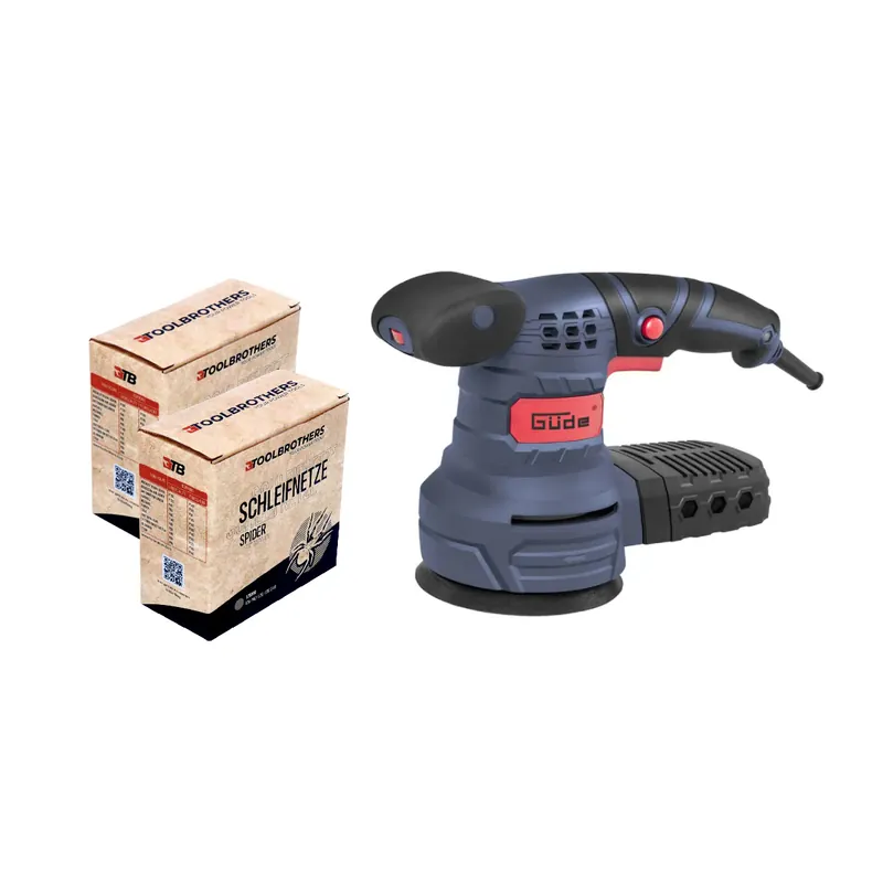 Sonderaktion Güde EXS 125 E Exzenterschleifer 380 Watt 125 mm ( 58130 ) + 2x Toolbrothers SPIDER Netzschleifmittel Set