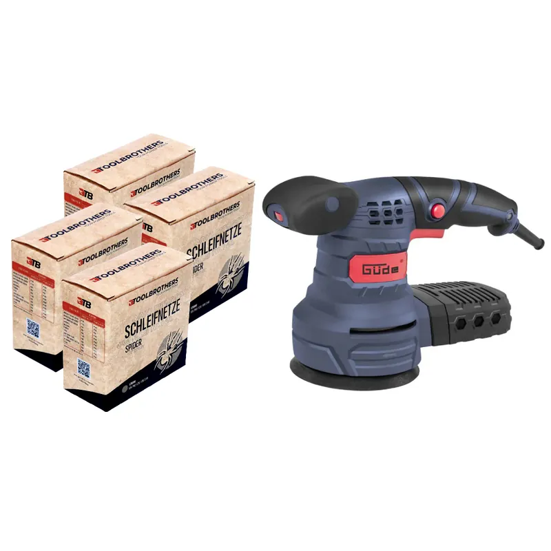 Solange Der Vorrat Reicht Güde EXS 125 E Exzenterschleifer 380 Watt 125 mm ( 58130 ) + 4x Toolbrothers SPIDER Netzschleifmittel Set