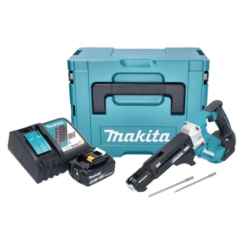 Makita DFR 551 RT1J Akku Magazinschrauber 18 V 25 - 55 mm Brushless + 1x Akku 5,0 Ah + Ladegerät + Makpac Online Kaufen