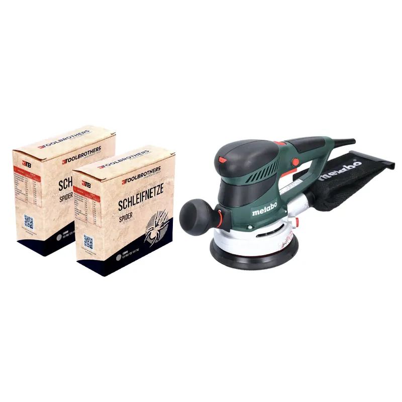 Heißes Angebot Metabo SXE 450 TurboTec Exzenterschleifer 350 Watt 150 mm ( 600129000 ) + 2x Toolbrothers SPIDER Schleifnetz-Set 80x Schleifnetze 150 mm Klett je 20x P80 / P120 / P180 / 240