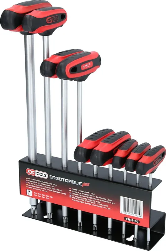 KS TOOLS T-Griff-Torx-Winkelstiftschlüssel-Satz, 9-tlg ( 158.8160 ) Kracherpreis