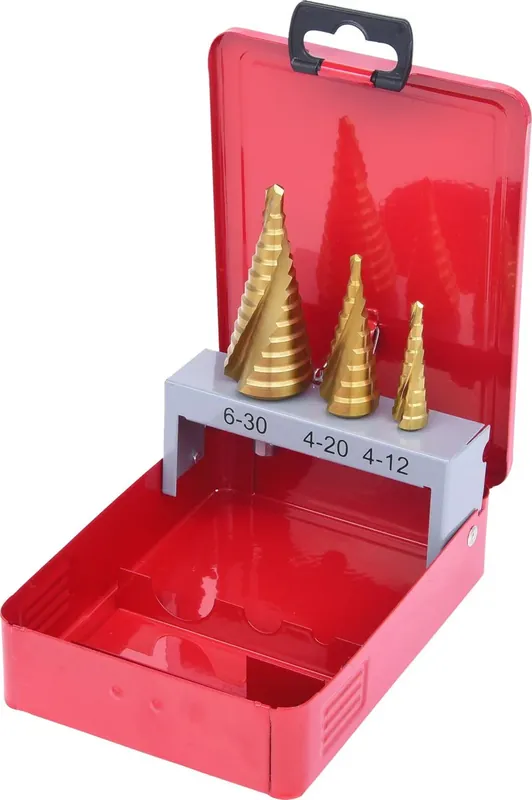 Neu KS TOOLS HSS TiN Stufenbohrer-Satz, Stahlblechkassette 3-tlg ( 330.2423 )
