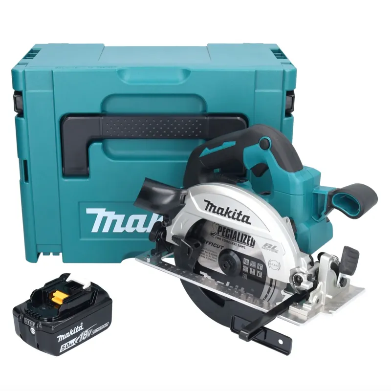 Billig Makita DHS 661 T1J Akku Handkreissäge 18 V 165 mm Brushless + 1x Akku 5,0 Ah + Makpac - ohne Ladegerät