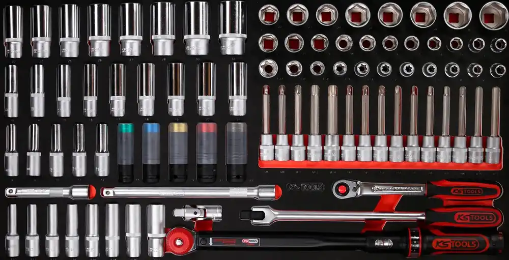 Markenprodukt KS TOOLS 1/2'' Steckschlüssel-Satz in Schaumstoffeinlage, 86-tlg ( 813.0086 )
