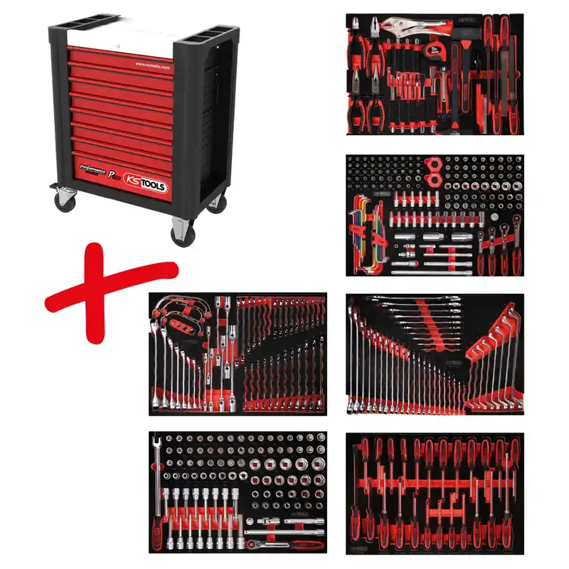 Neue Kollektion KS TOOLS Performanceplus Werkstattwagen-Satz P10 mit 399 Werkzeugen für 6 Schubladen ( 810.6399 )
