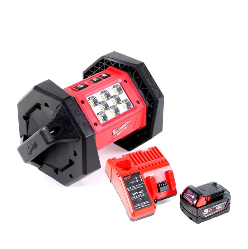 Neu Milwaukee M18 AL-501C Akku LED Flutstrahler mit 1100 Lumen + 1x 5,0 Ah Akku + Universal Ladegerät