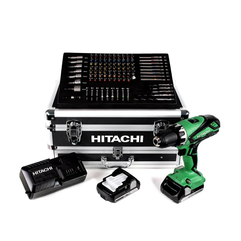 Wochenendangebot Hitachi KC 18 DJLF 18V Akku Bohrschrauber + 2x 2,5 Ah Akkus mit Ladegerät + 100-teiliges Schraub- und Bohr-Set + hochwertiger Aluminium Transportkoffer