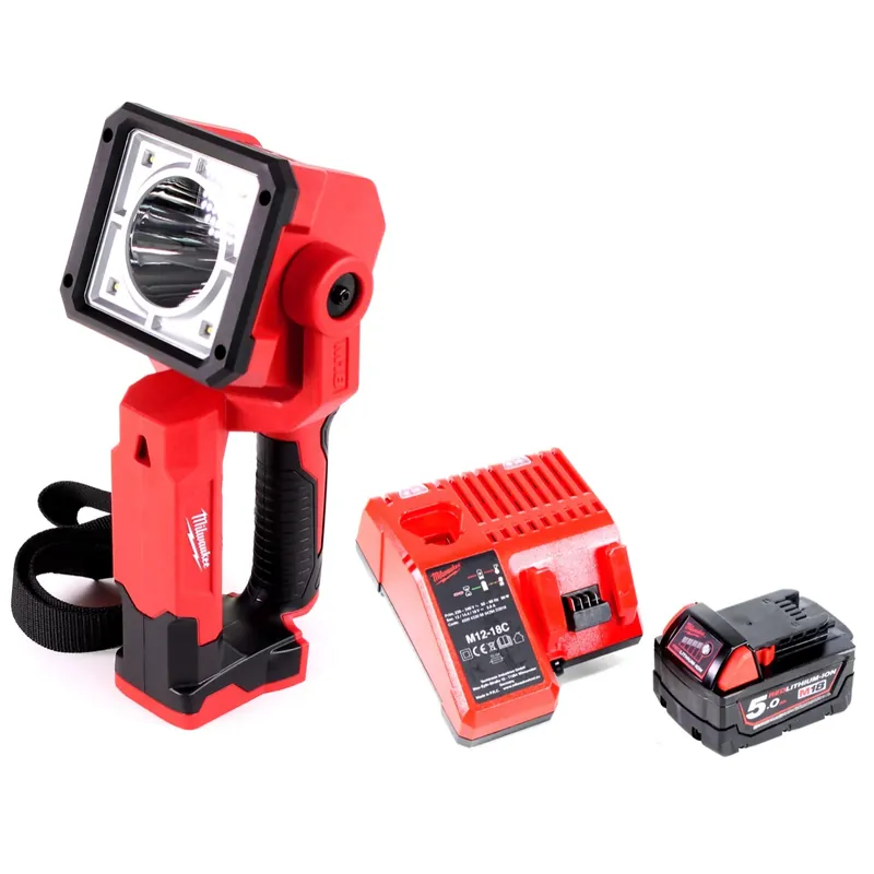Milwaukee M18 SLED-501C LED Akku Handscheinwerfer mit 1250 Lumen + 1x 5,0 Ah Akku + Universal Ladegerät Expressversand