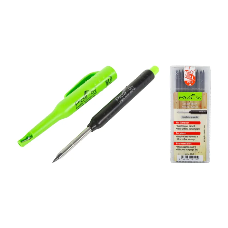 Pica DRY Longlife Automatic Pen Baumarker Tieflochmarker mit Graphitmine + 1 x 10 tlg. Ersatzminen Set Graphit Härte H Wochenendangebot