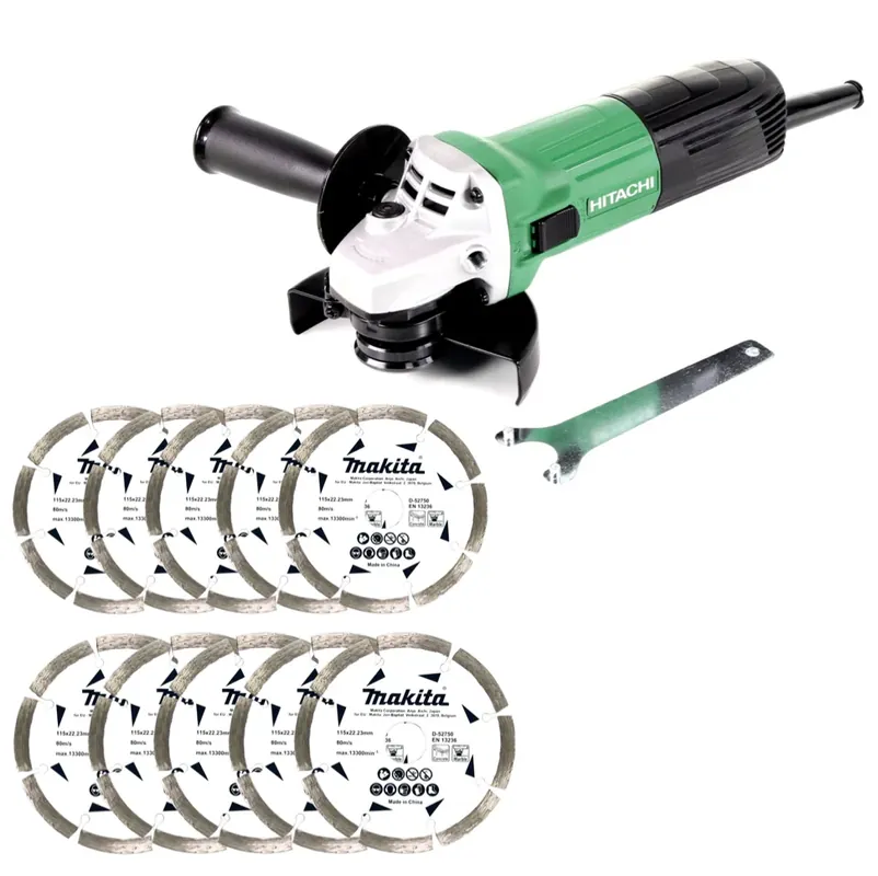 Sichere Zahlung Hitachi G 12 STX Winkelschleifer 115mm 600W + 10x Diamant Trennscheibe für Beton und Gestein 115x22,23mm