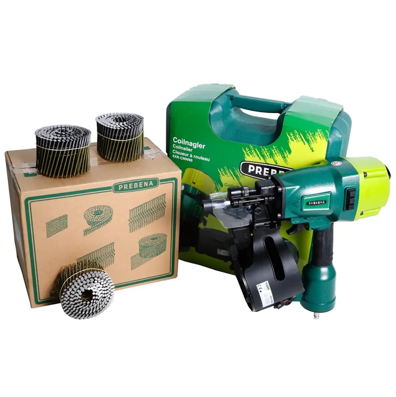 Kracherpreis Prebena 8XR-CNW90 Coilnagler Druckluftnagler im Transportkoffer + Prebena CNW31/90BKRI Coilnägel Ringschaft 3600 Stück