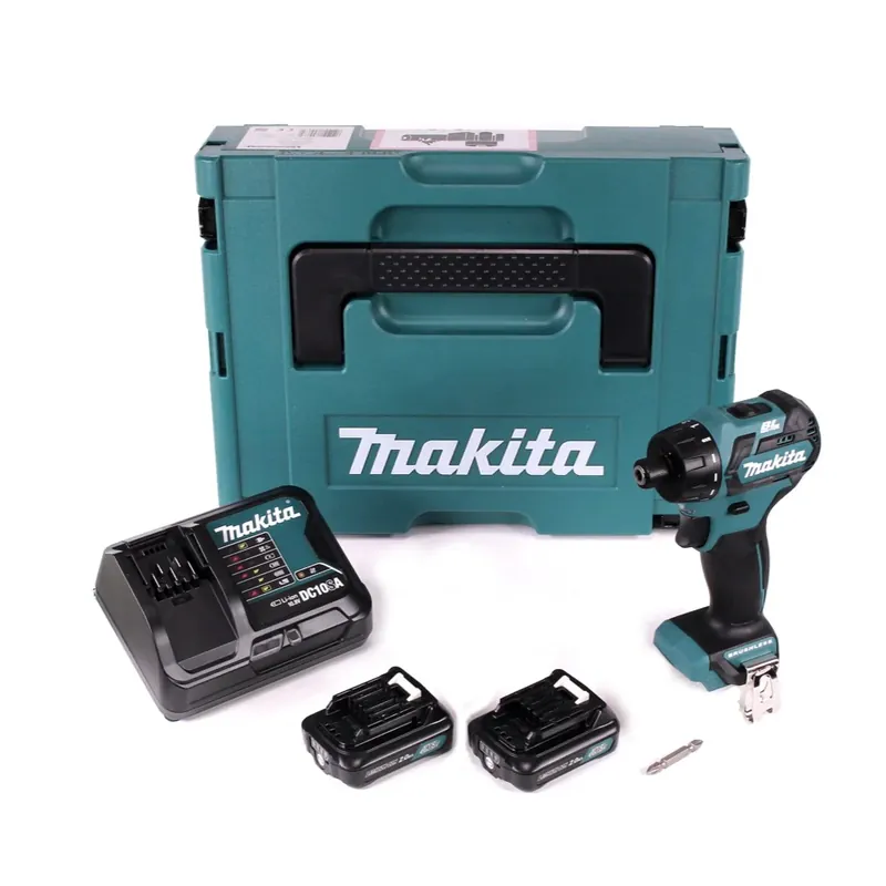 Top-Angebot Makita DF 032 DSAJ Brushless Akku Bohrschrauber 10,8V + 2x 2,0Ah Akkus mit Schnellladegerät, 1x beidseitigem PH2 Bit im Makpac