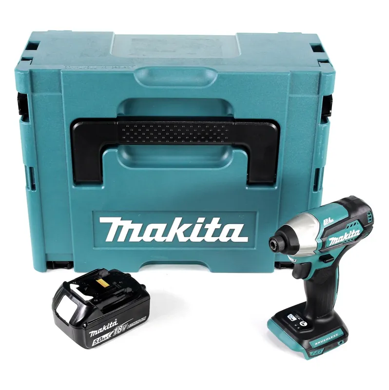 Markenprodukt Makita DTD 155 RT1 18 V Brushless Li-Ion Akku Schlag Schrauber im Makpac + 1 x BL1850 5,0 Ah Akku - ohne Ladegerät