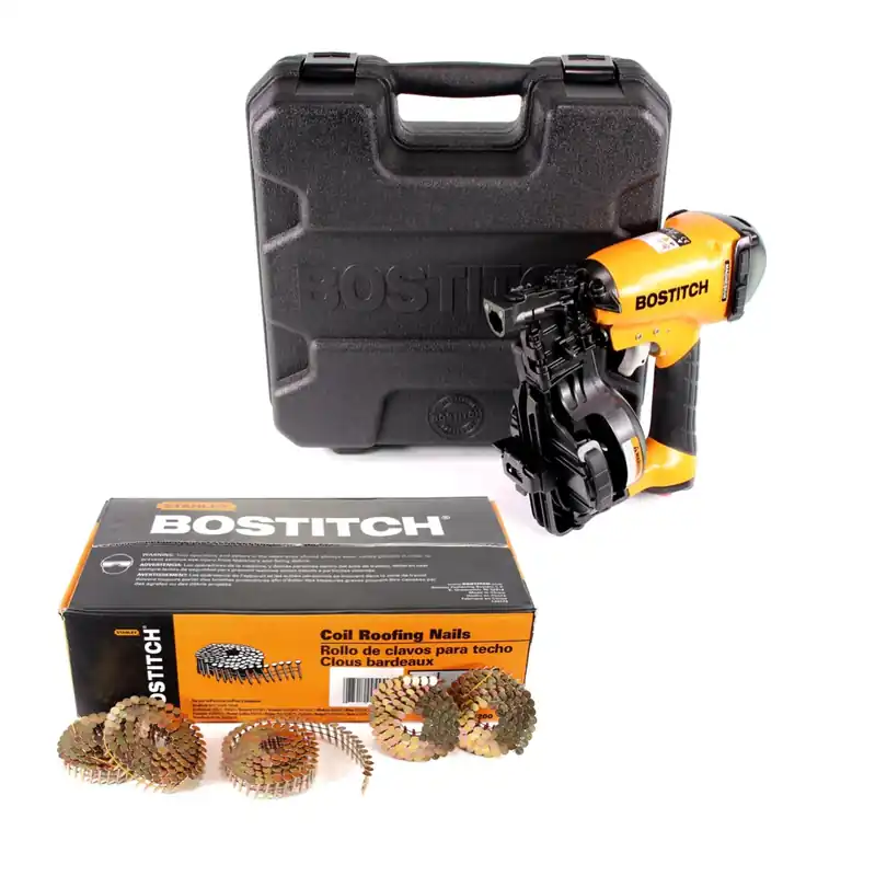 Bostitch RN46K-2-E Druckluft Nagler Coilnagler für Dachpappnägel CR 19 - 45 mm + 7200 Dachpappnagel + Koffer Schnäppchen