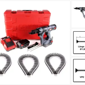 Preisreduziert SENCO DS 5550 18V DuraSpin Magazin Schrauber ( 7W2001N ) mit 2x 3,0 Ah Akkus, Ladegerät und 1000x Feingewinde Schrauben 3,9x30