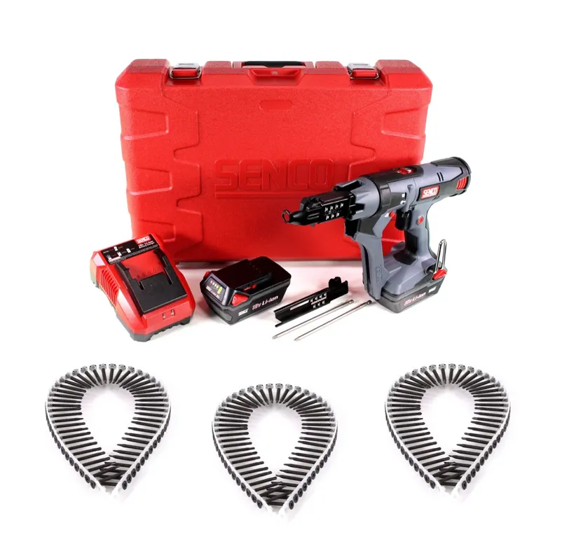 Wochenendangebot SENCO DS 5550 18V DuraSpin Magazin Schrauber ( 7W2001N ) mit 2x 3,0 Ah Akkus, Ladegerät und 1000x Teks Feingewinde Schrauben 3,5x35