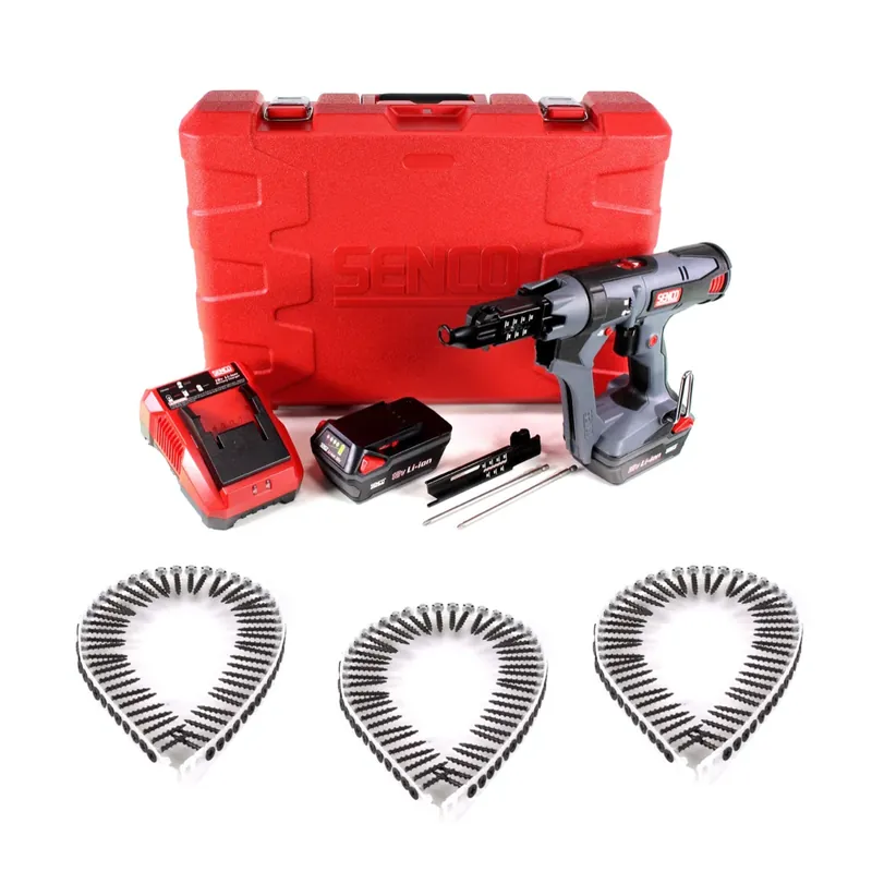 SENCO DS 5550 18V DuraSpin Magazin Schrauber ( 7W2001N ) mit 2x 3,0 Ah Akkus, Ladegerät und 5000x Grobgewinde Schrauben 3,9x30 Neuheit