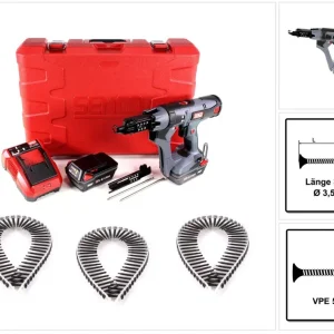 Billig SENCO DS 5550 18V DuraSpin Magazin Schrauber ( 7W2001N ) mit 2x 3,0 Ah Akkus, Ladegerät und 5000x Teks Feingewinde Schrauben 3,5x35