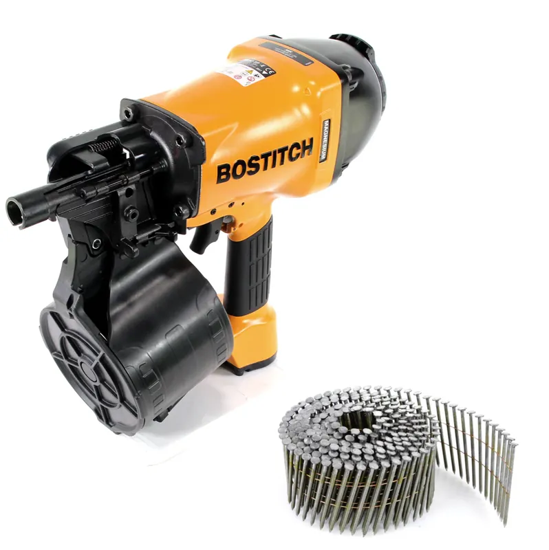 Bostitch N89C-1P-E Coilnagler N89C CT 90mm Max Druckluftnagler + 7500 St. Bostitch Coilnägel Ringschaft Blank 2,80 x 65 mm Mega-Angebot