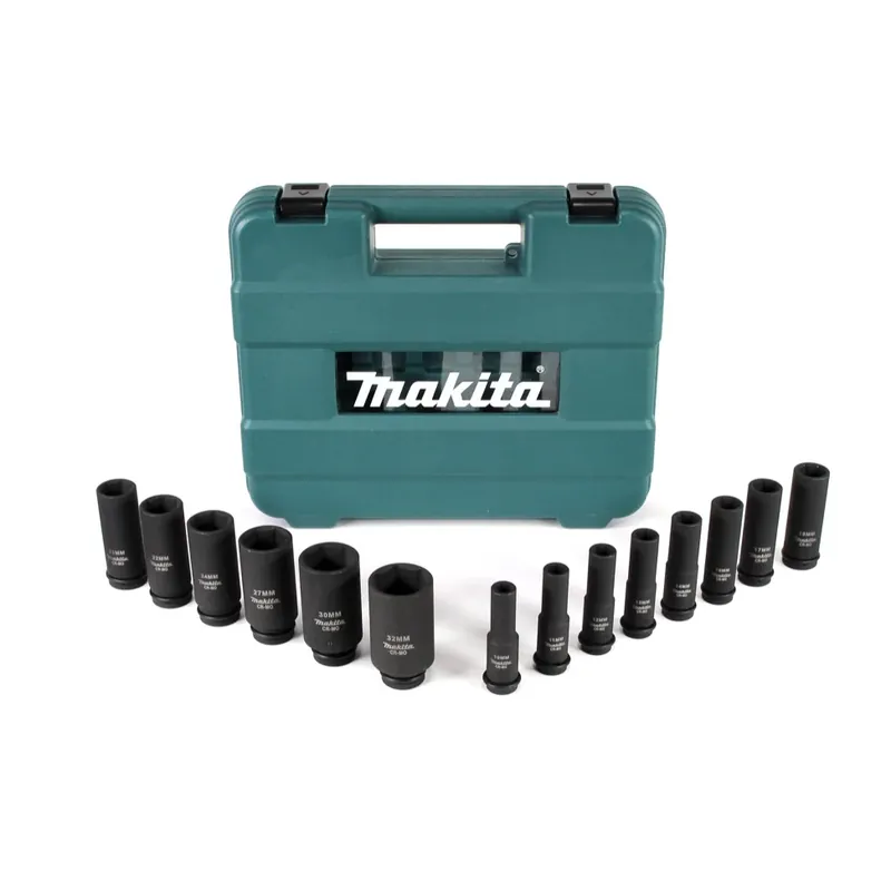 Makita Steckschlüssel Satz 10 - 32 mm 1/2" 14 tlg. + Koffer ( B-52308 ) für Schlagschrauber Wochenendangebot