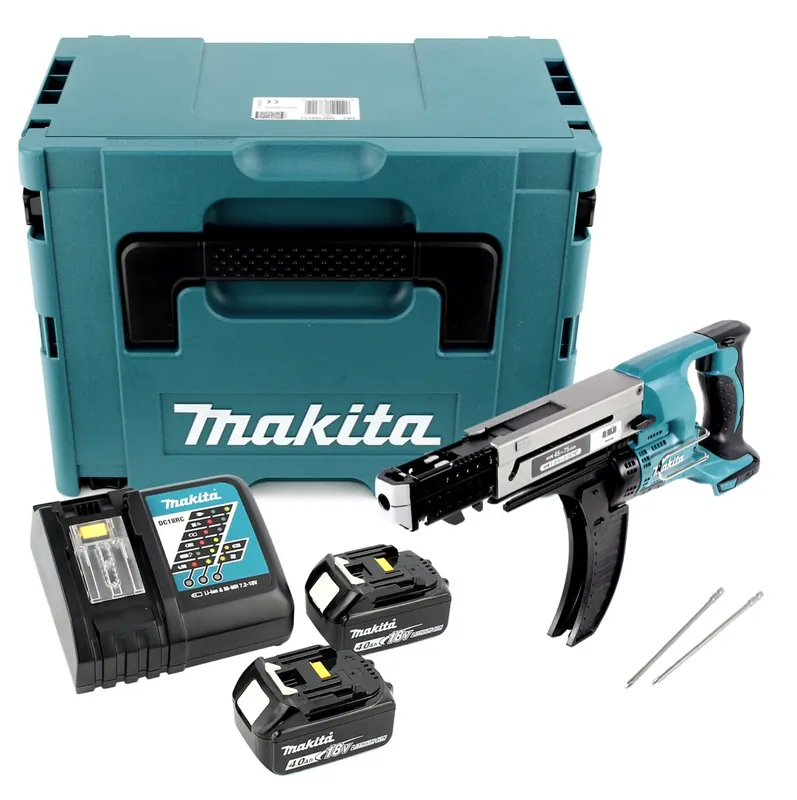 Makita DFR 750 RMJ Akku Magazinschrauber 18V 45-75mm + 2x Akku 4,0Ah + Ladegerät + Makpac Sonderaktion