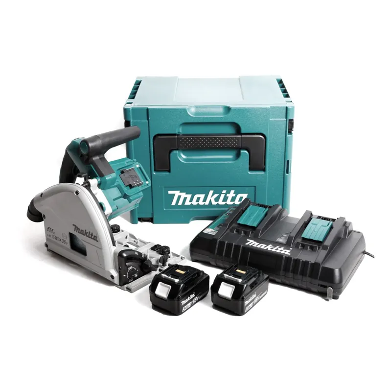 Direktkauf Makita DSP 600 PTJ Akku Tauchsäge 36V (2x18V) Brushless + 2x Akku 5,0Ah + Doppellladegerät + Makpac