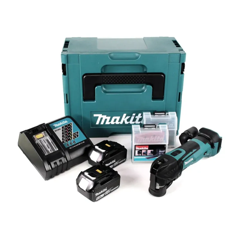 Neu Makita DTM 51 RTJX2 Akku Multifunktionswerkzeug 18 V + 2x Akku 5,0 Ah + Ladegerät + 39 tlg. Zubehör Set + Makpac