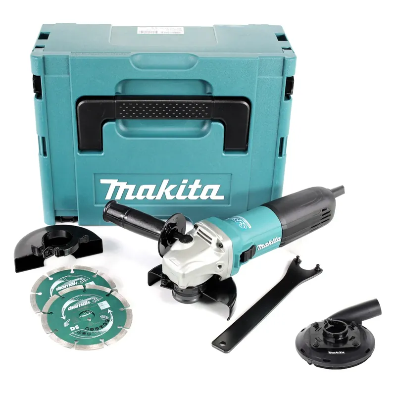 Makita GA 5040 RKDJ 125 mm Winkelschleifer 1100 Watt im Makpac mit 2x Diamantscheiben + Absaughaube Beliebt